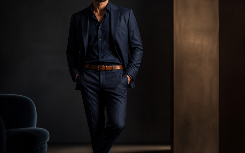 How Italians Style a Brown Leather Belt With a Navy Suit