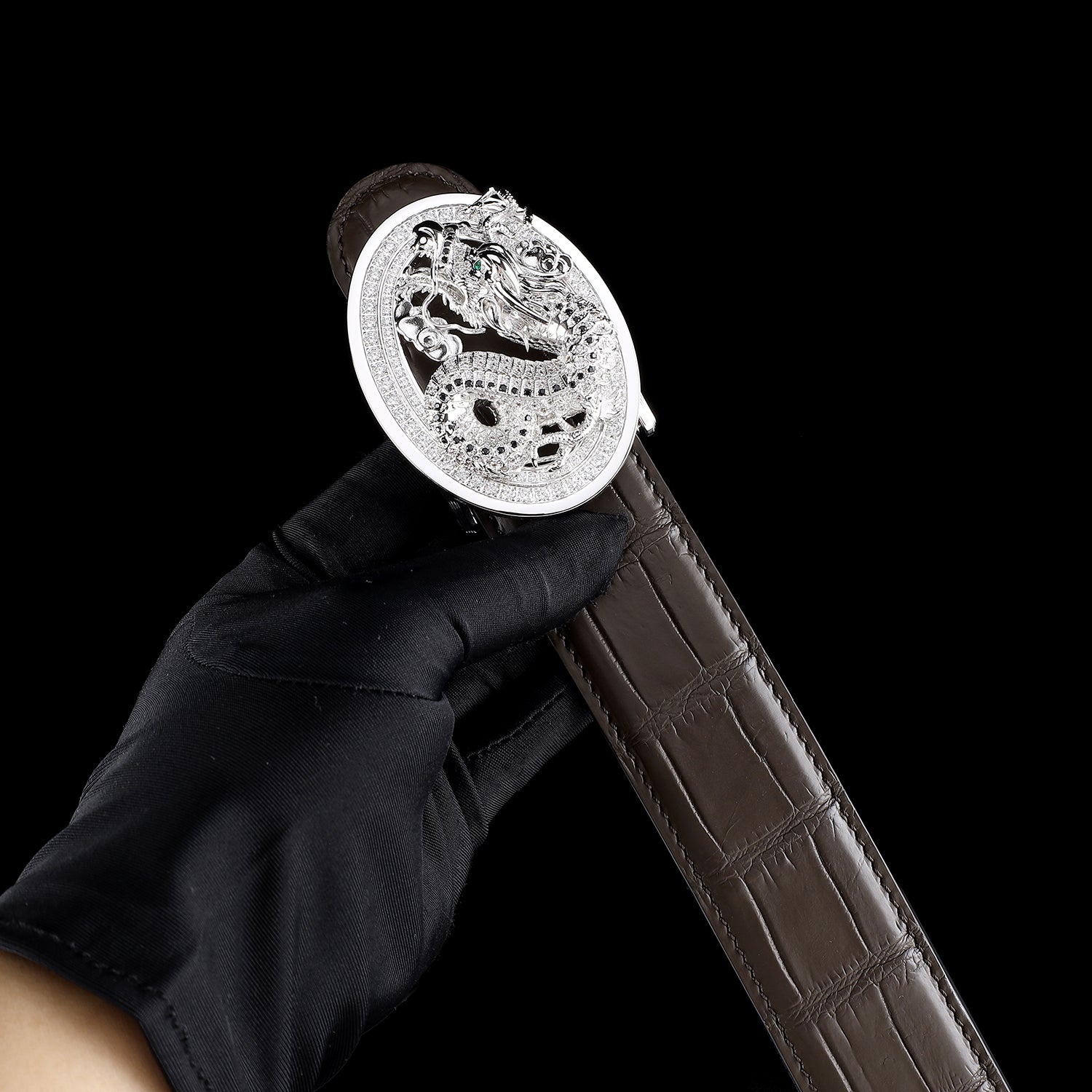 3D Unique Dragon Buckle Belt-Genuine Espresso Crocodile Belt