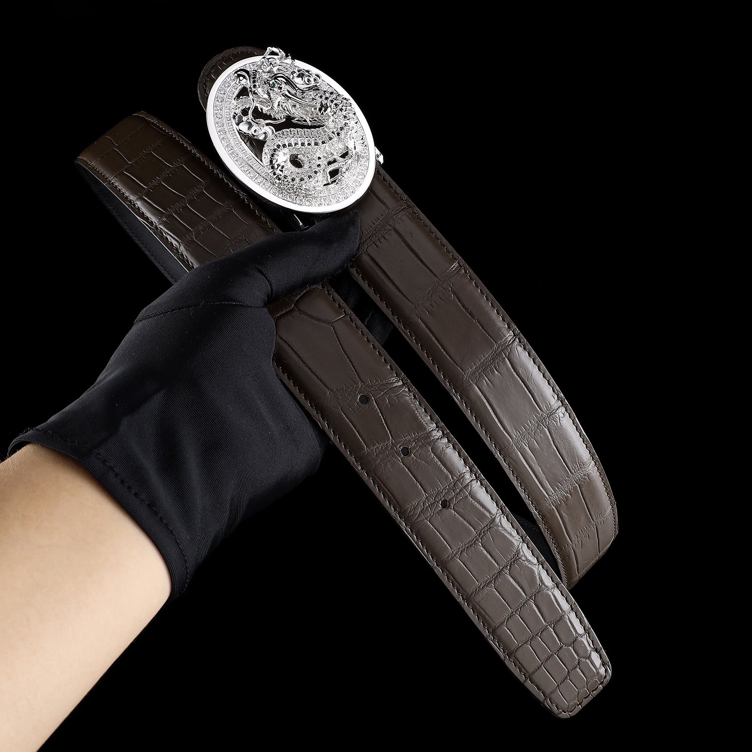 3D Unique Dragon Buckle Belt-Genuine Espresso Crocodile Belt