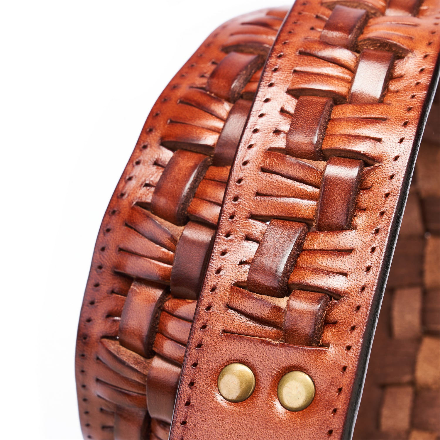 Artisan Braided Leather Belt | Solid Copper Buckle • Vintage Saddle Brown