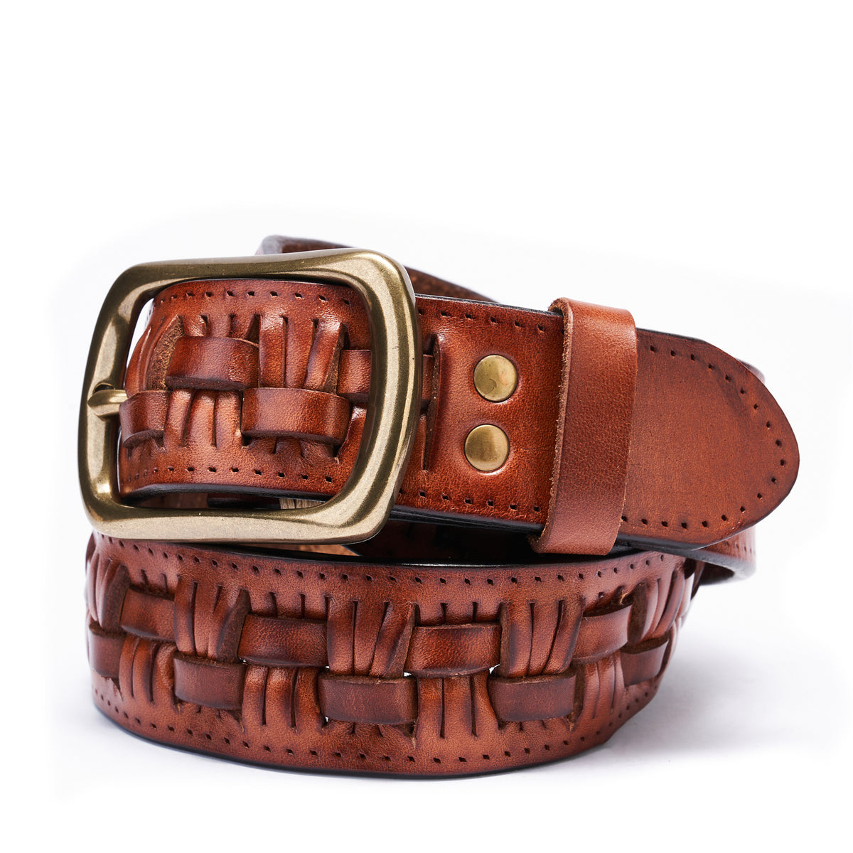 BELTLEY Artisan Braided Leather Belt | Solid Copper Buckle 