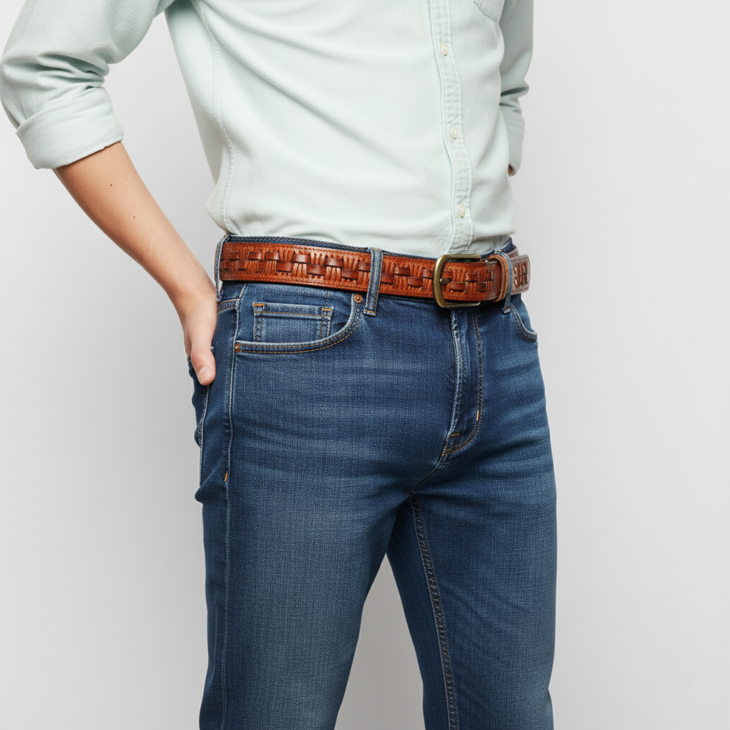 Artisan Braided Leather Belt | Solid Copper Buckle • Vintage Saddle Brown — edge detail | BELTLEY