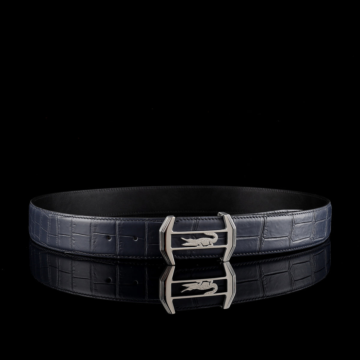 Vintage Made in Italy Calfskin Crocodile Embossed Leather Belt Black, Silver S Fossil italian leather croc snake-effect embossed belt main image 3