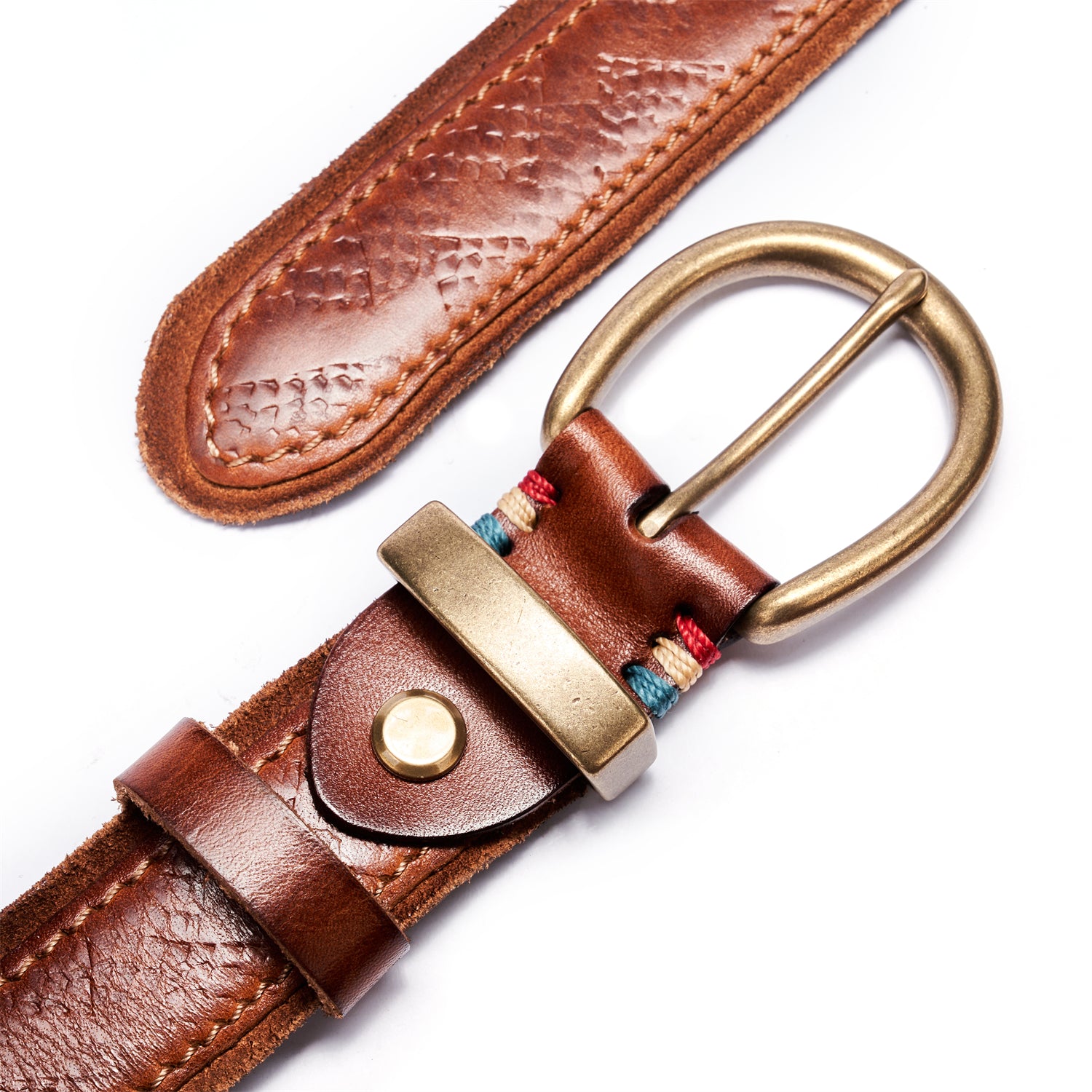 Handmade Brown Distressed Leather Belt For Men&Women — lay-flat view | BELTLEY