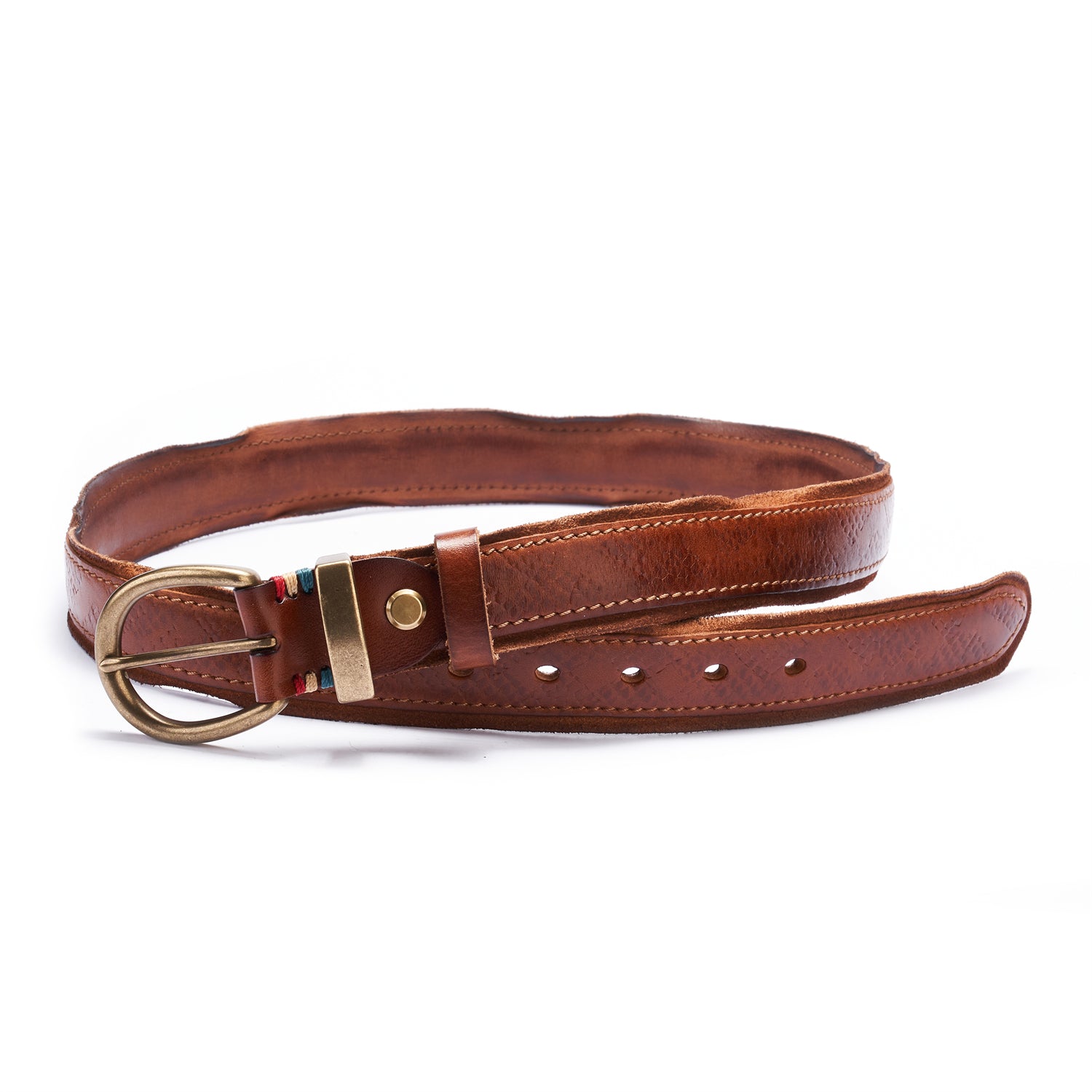 Handmade Brown Distressed Leather Belt For Men&Women — buckle close-up | BELTLEY