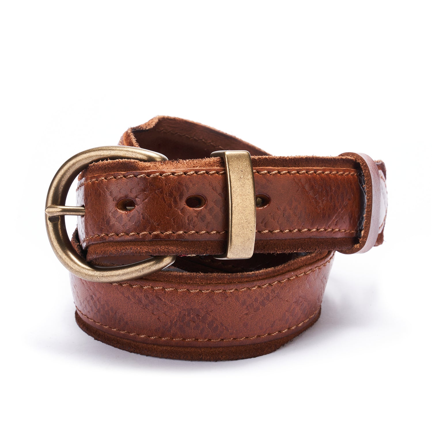 Handmade Brown Distressed Leather Belt For Men&Women — detail close-up | BELTLEY