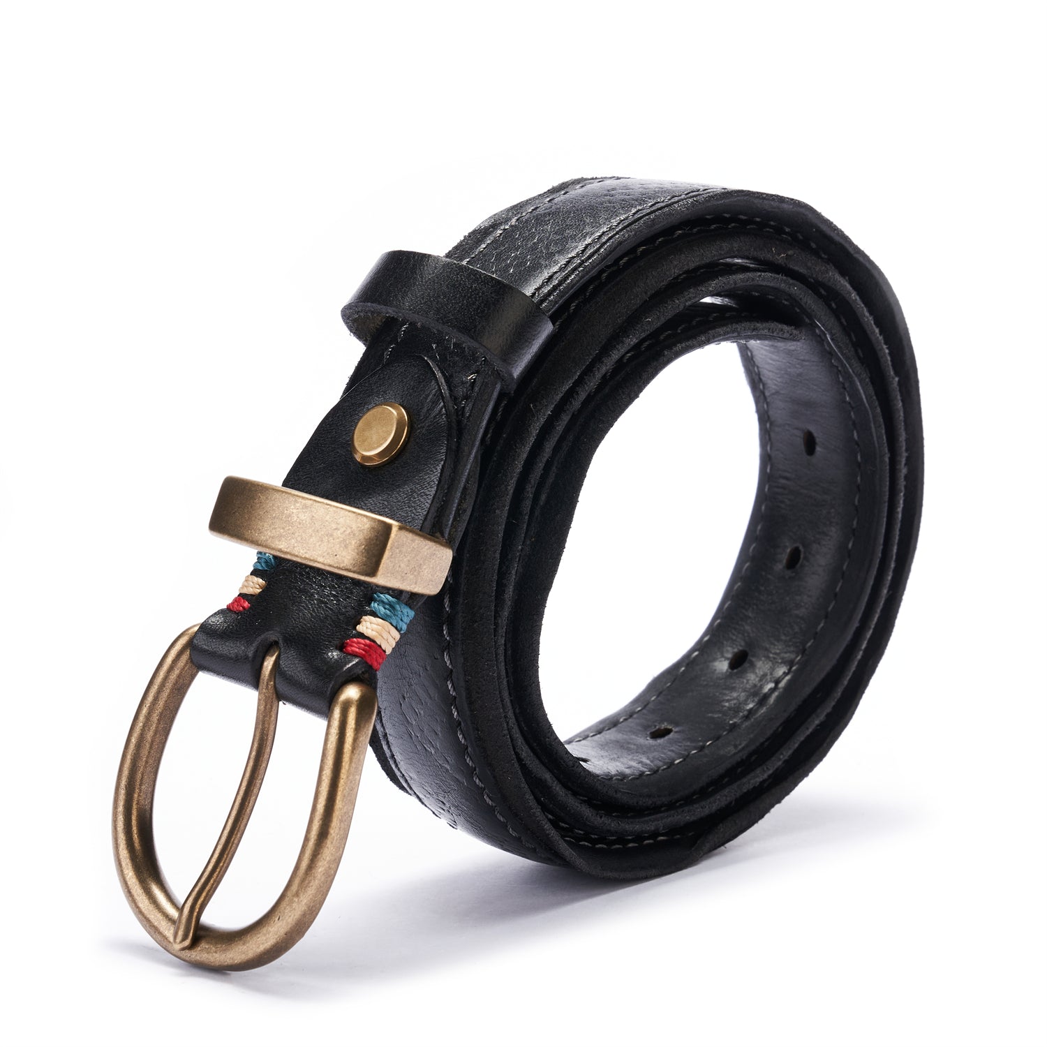 BELTLEY Handmade Distressed Black Leather Belt - Vintage Full Grain, Unisex