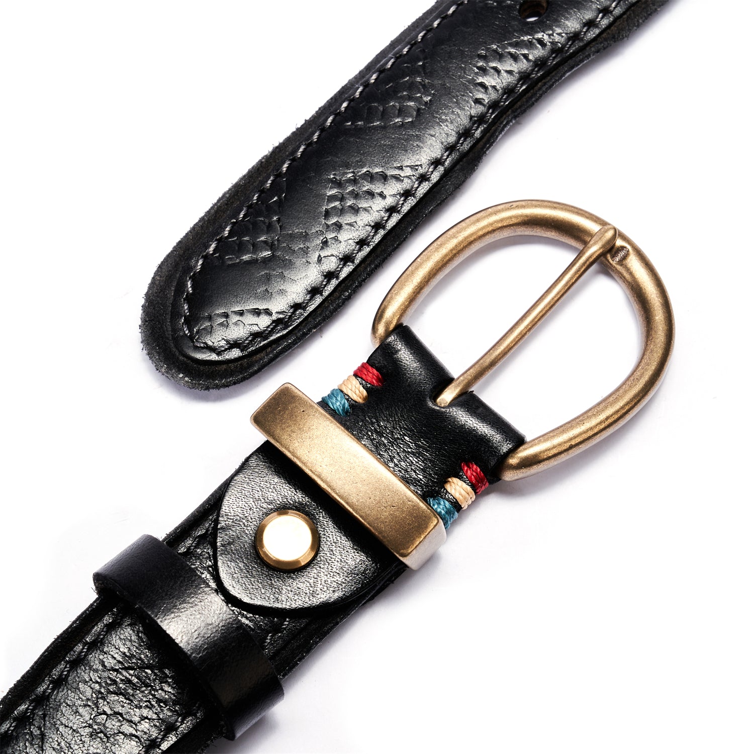 BELTLEY Handmade Distressed Black Leather Belt - Vintage Full Grain, Unisex