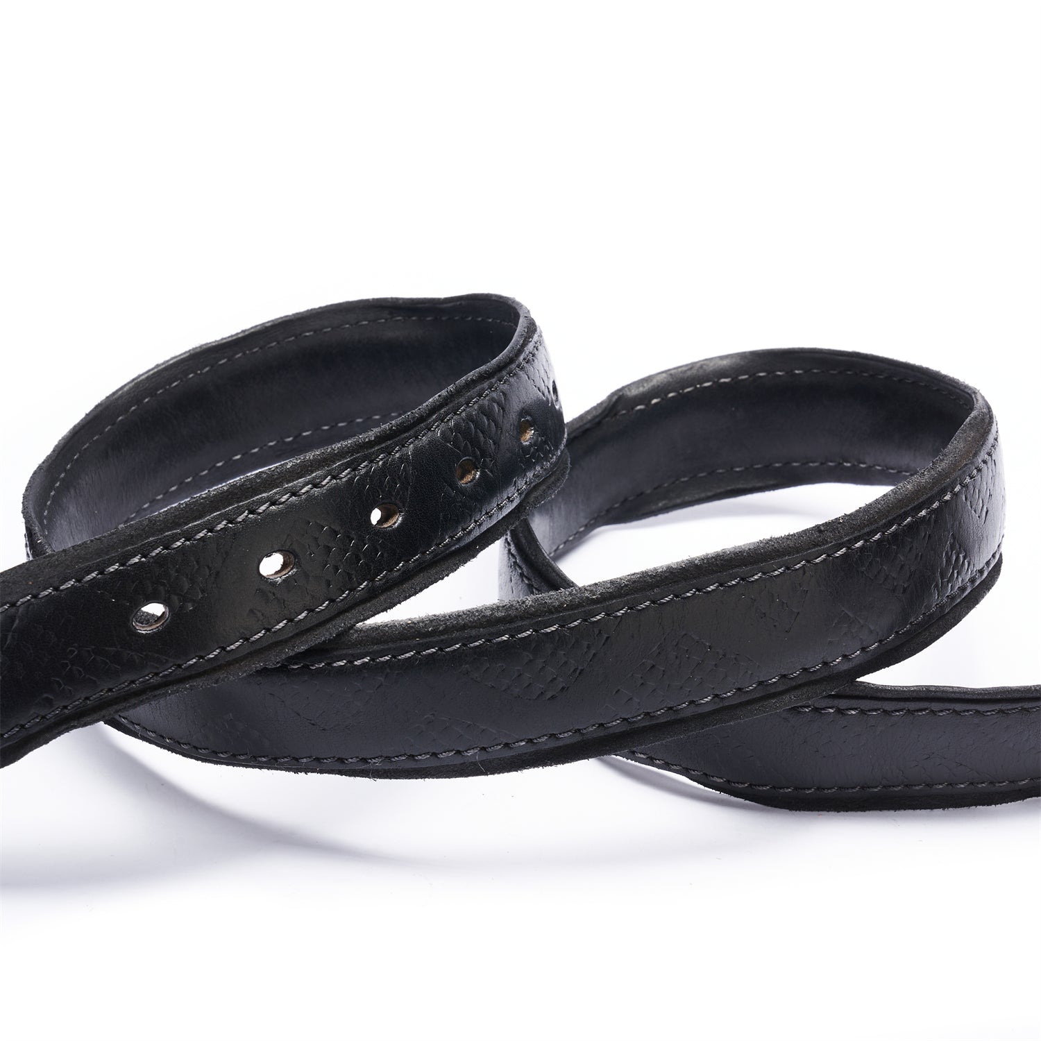 Handmade Distressed Black Leather Belt - Vintage Full Grain, Unisex — buckle close-up | BELTLEY