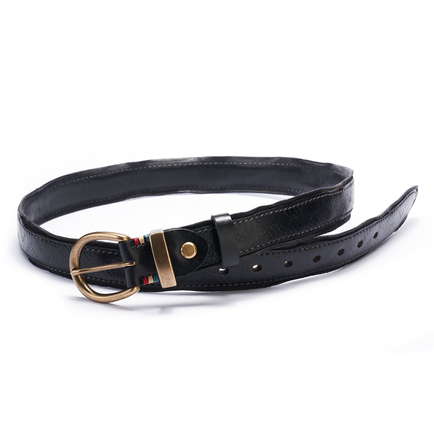 Handmade Distressed Black Leather Belt - Vintage Full Grain, Unisex — reverse side | BELTLEY