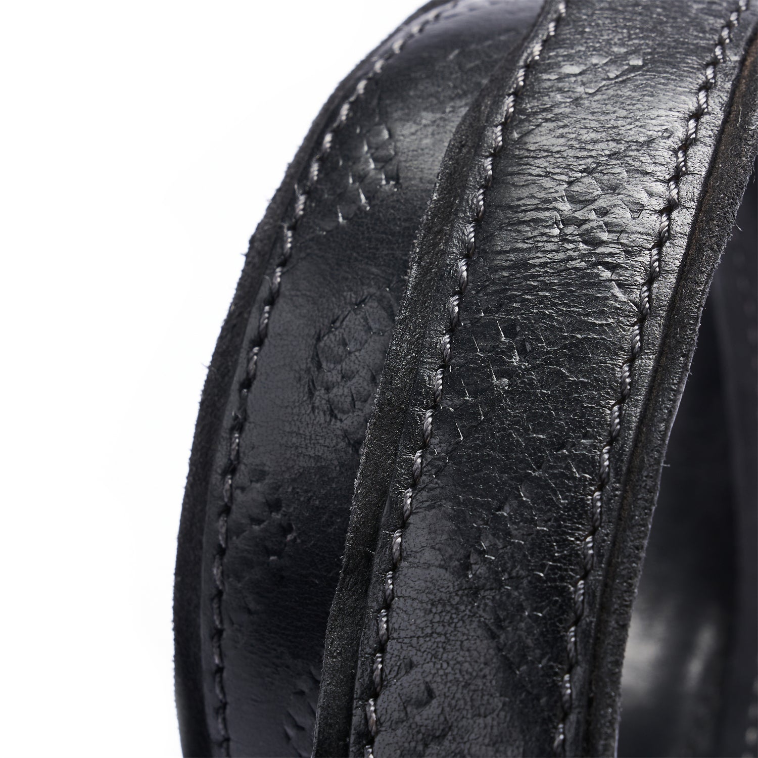 Handmade Distressed Black Leather Belt - Vintage Full Grain, Unisex — lay-flat view | BELTLEY