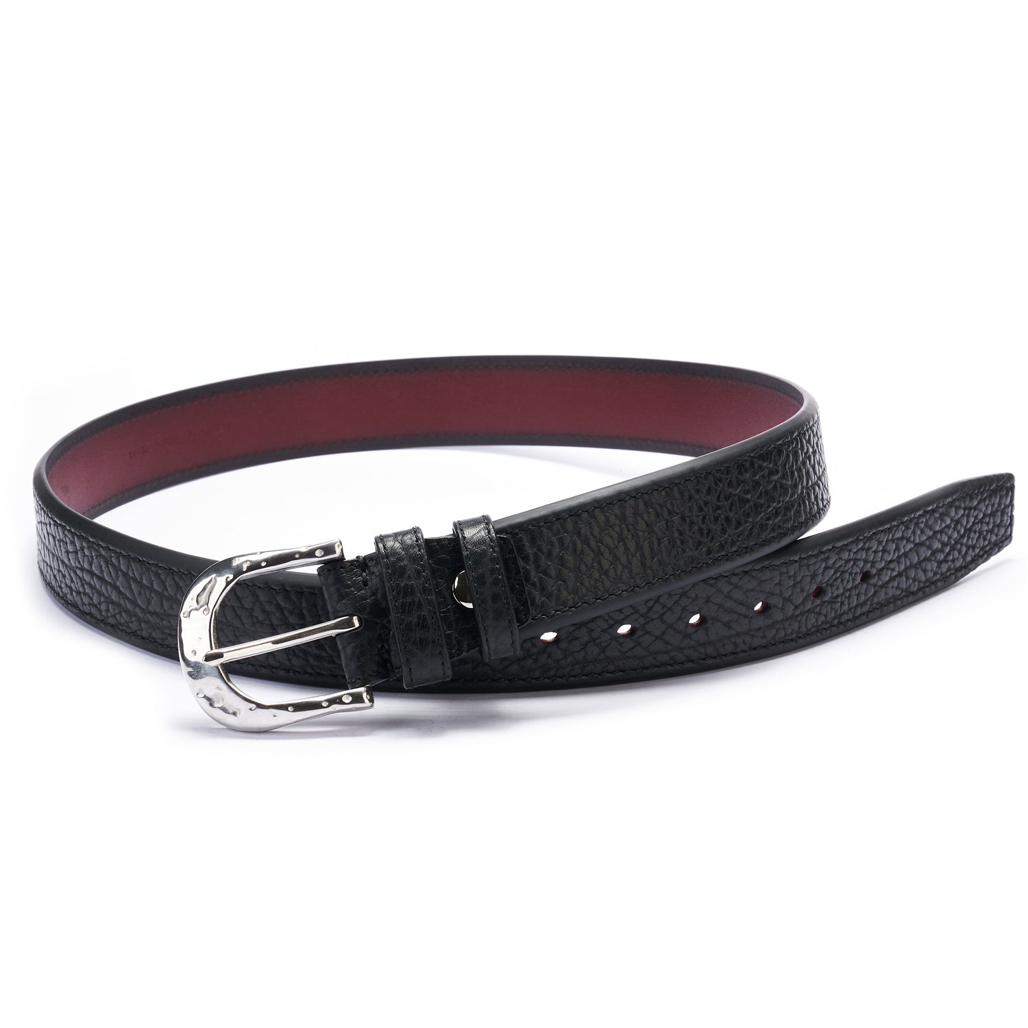 Rugged Men's Black Buffalo Leather Belt – 1.5" — reverse side | BELTLEY