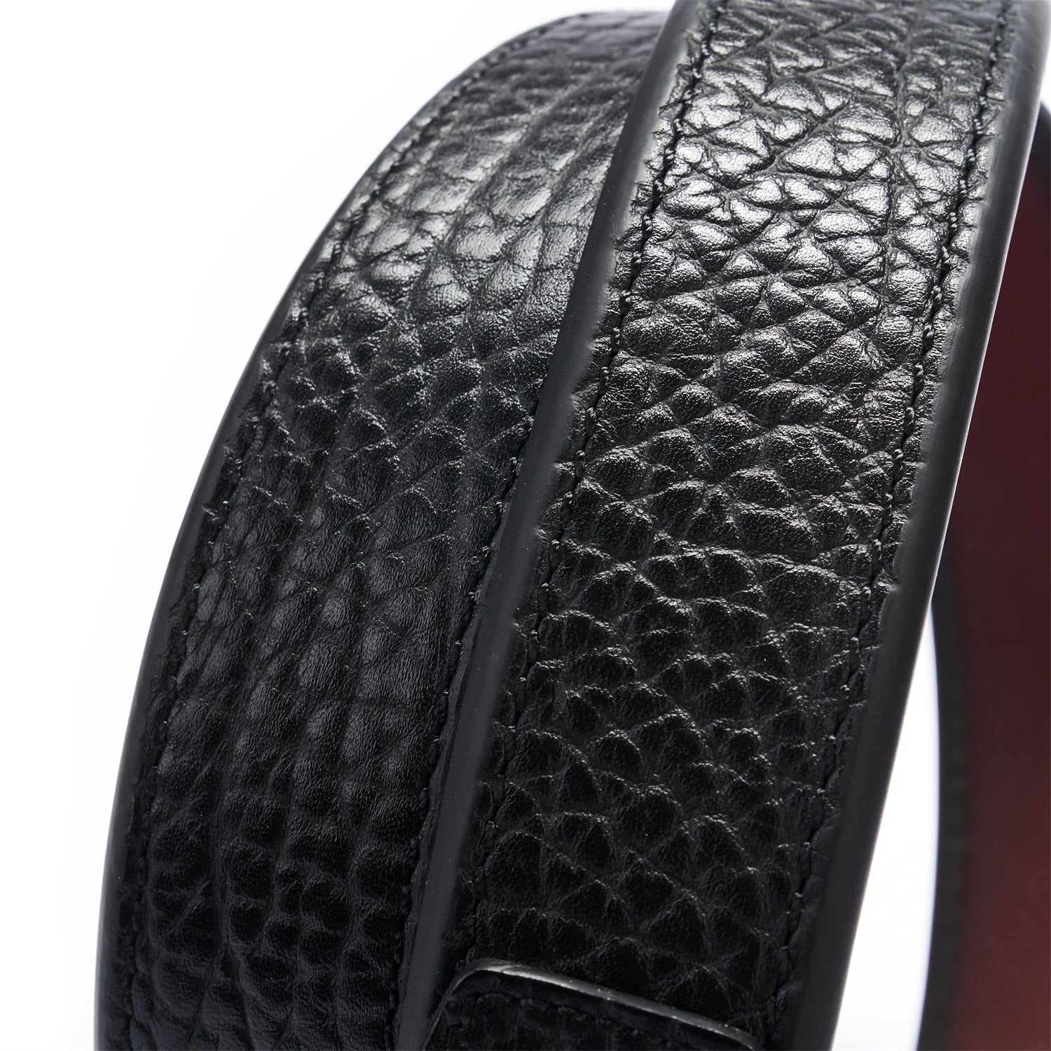 Rugged Men's Black Buffalo Leather Belt – 1.5" — lay-flat view | BELTLEY