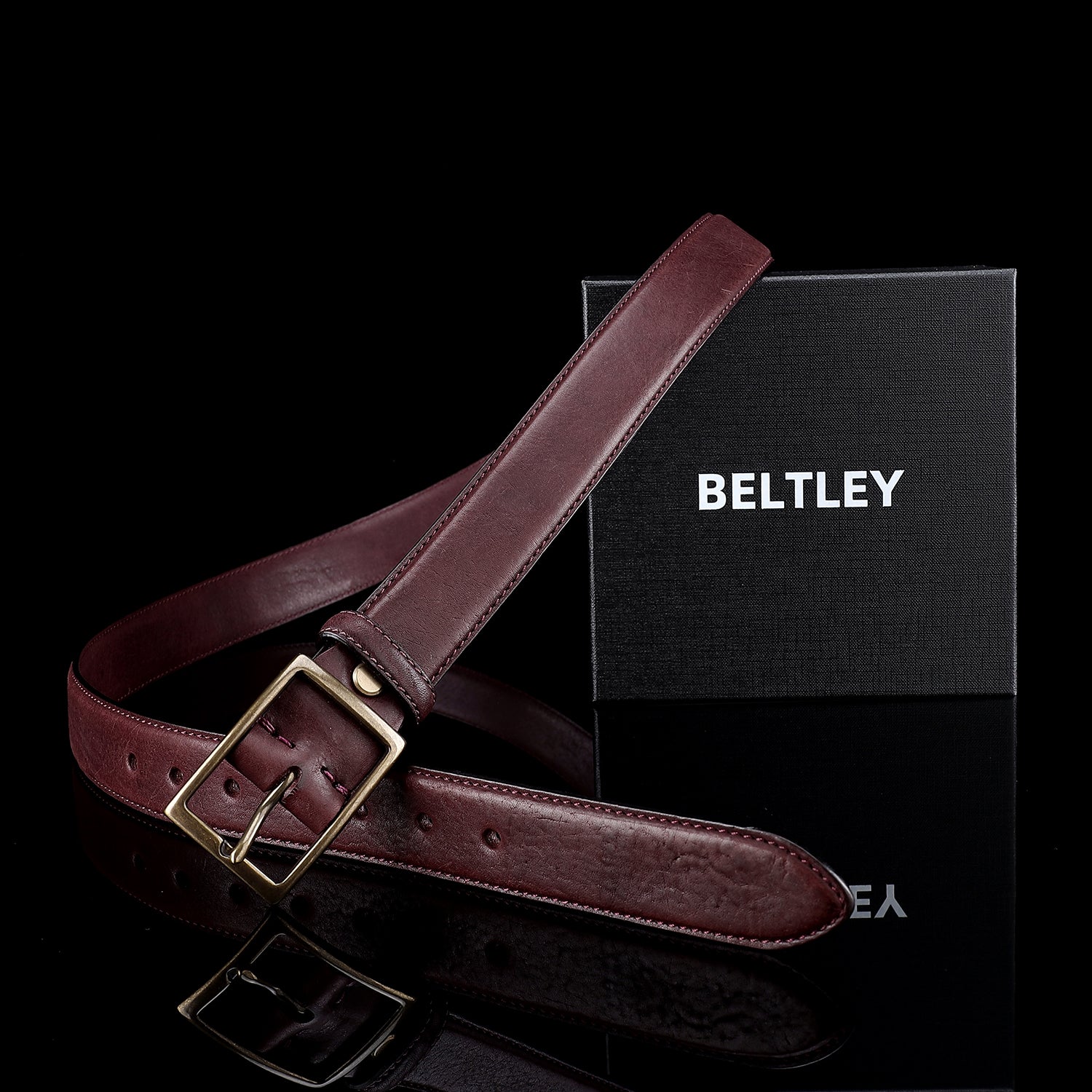 BELTLEY 1.38" Dark Purple Leather Belt for Men & Women