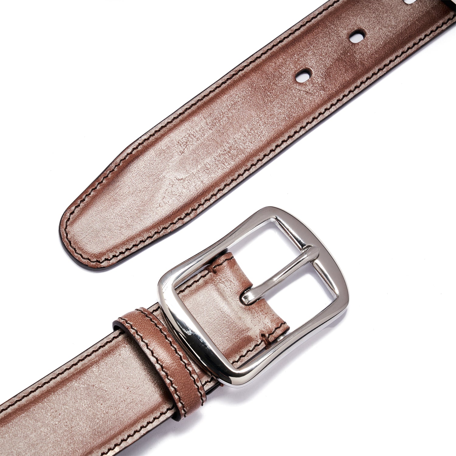 BELTLEY 1.38" Waxed Brown Bridle Leather Belt - Timeless Design