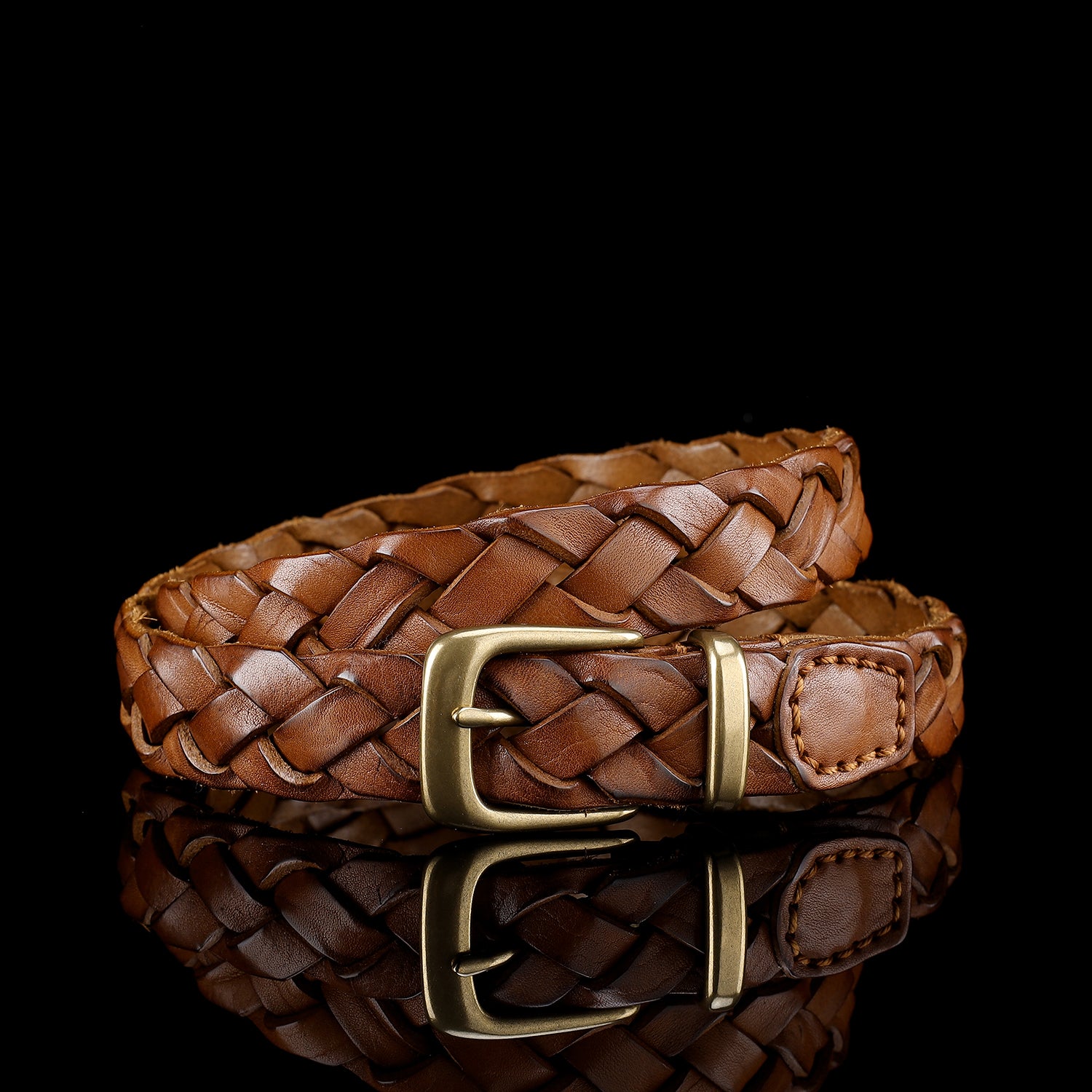 30mm Braided Leather Belt in Tan for Women — detail close-up | BELTLEY