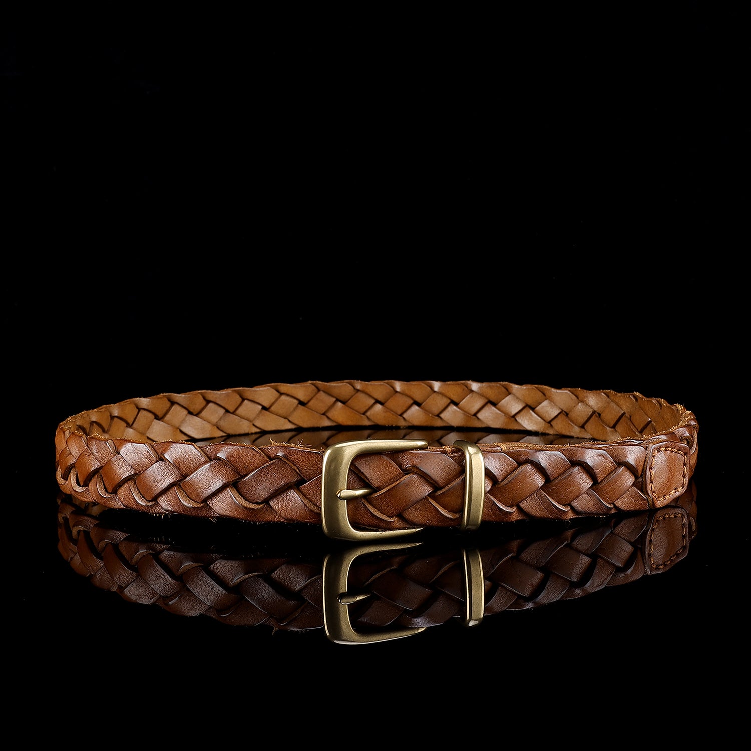 BELTLEY 30mm Braided Leather Belt in Tan for Women
