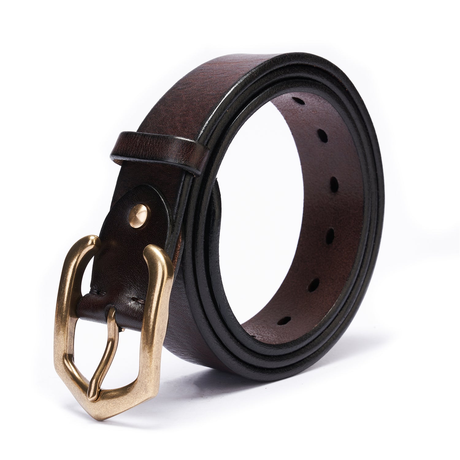 BELTLEY Architect Series Belt & Oxblood Black Leather With Patinated Brass Hardware