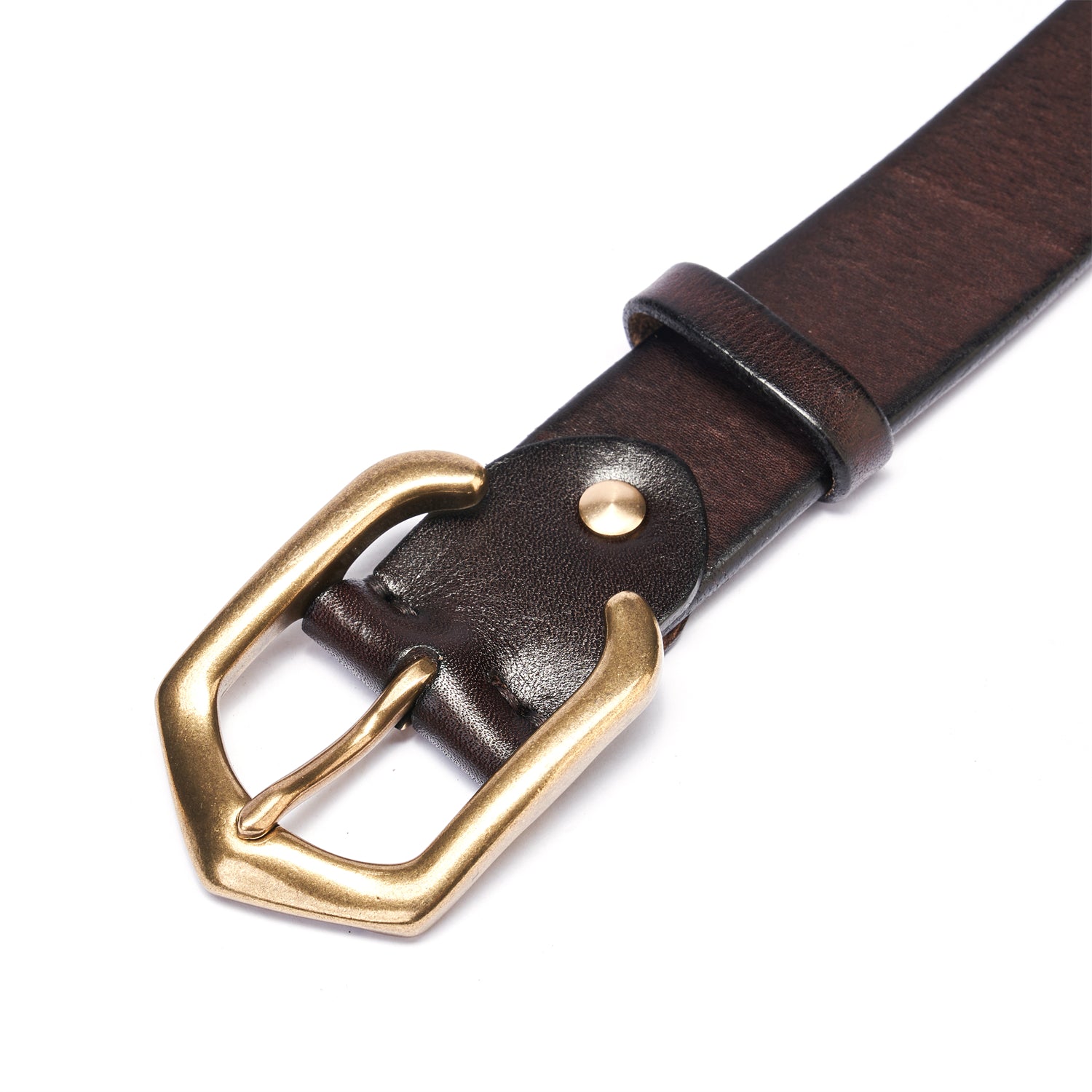 BELTLEY Architect Series Belt & Oxblood Black Leather With Patinated Brass Hardware