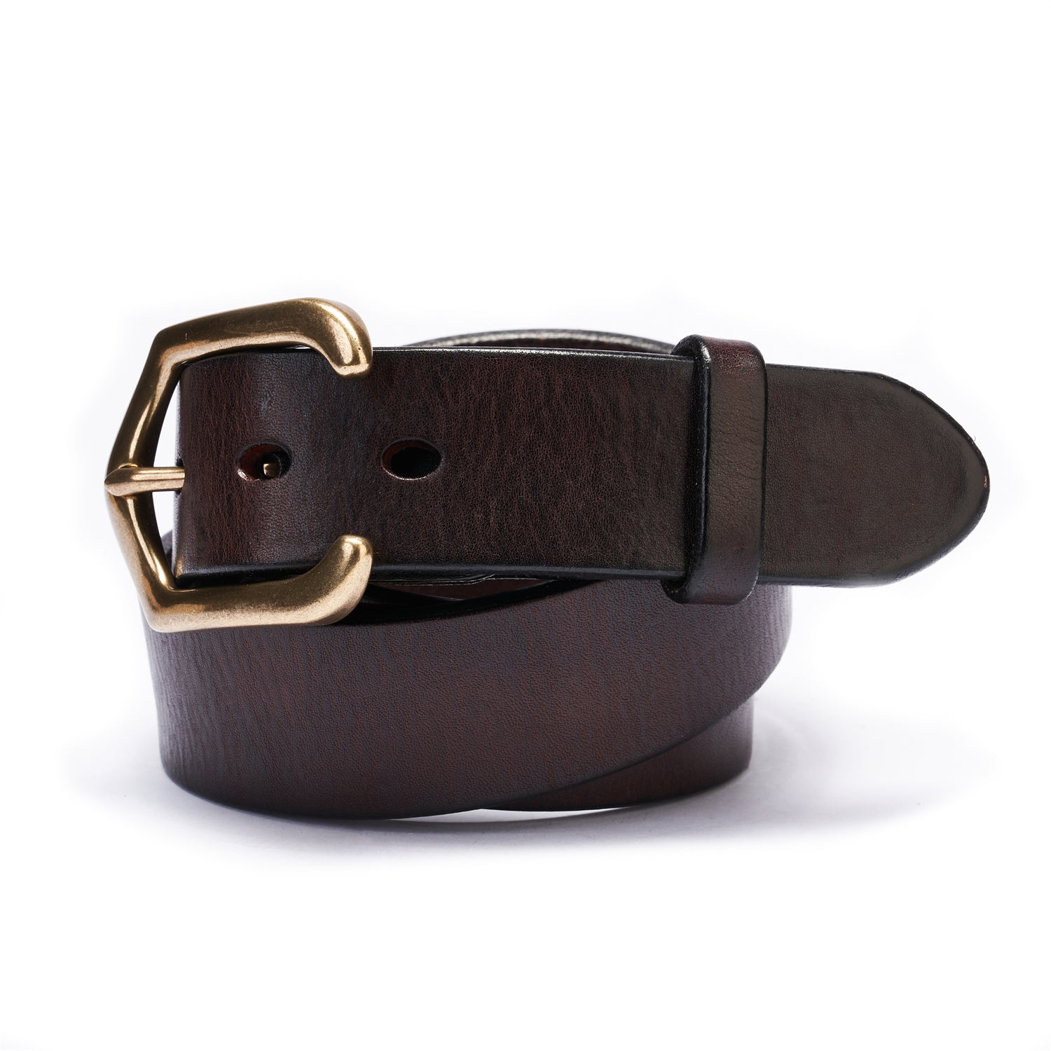 BELTLEY Architect Series Belt & Oxblood Black Leather With Patinated Brass Hardware