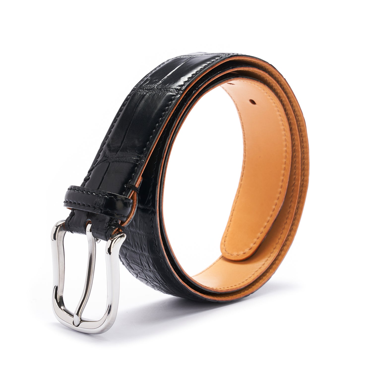 BELTLEY Artisan Crafted Black Crocodile Leather Belt – 1.38" | Unisex