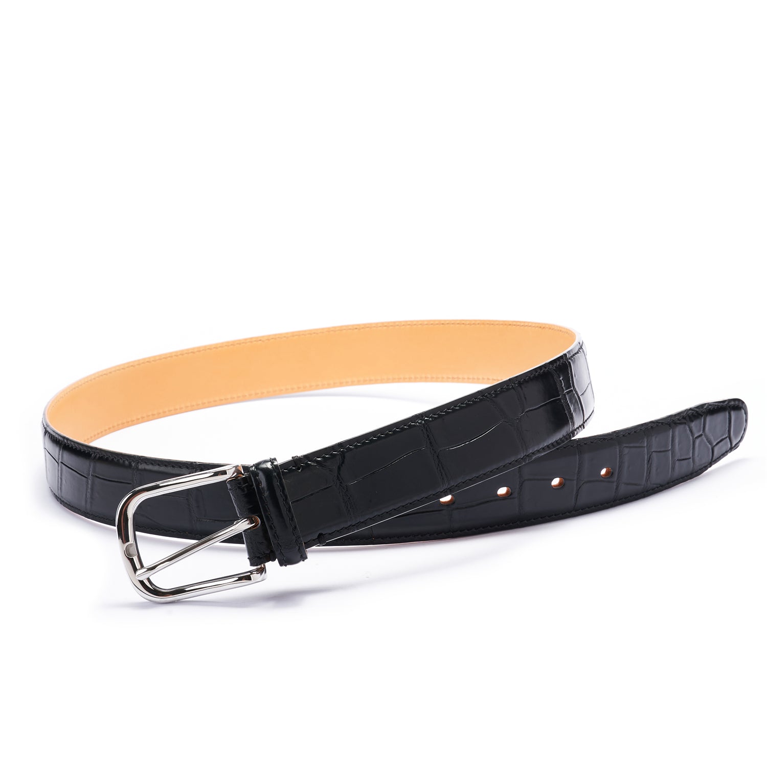 BELTLEY Artisan Crafted Black Crocodile Leather Belt – 1.38" | Unisex
