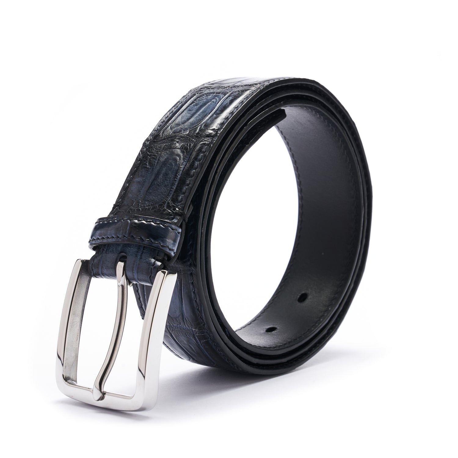 BELTLEY Artisan Crafted Midnight Blue Alligator Belt – Hand-Finished, 1.38"