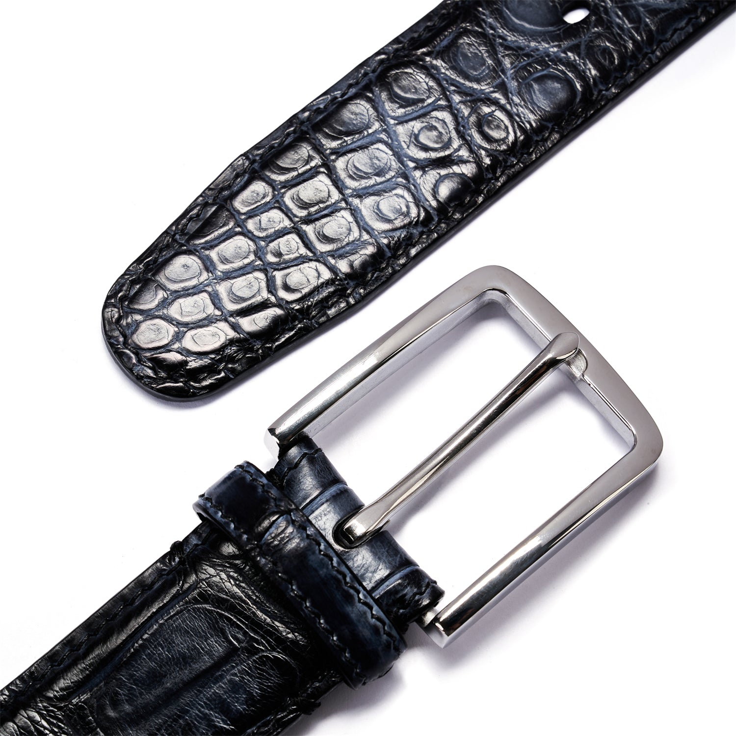 Artisan Crafted Midnight Blue Alligator Belt – Hand-Finished, 1.38" — lifestyle shot | BELTLEY