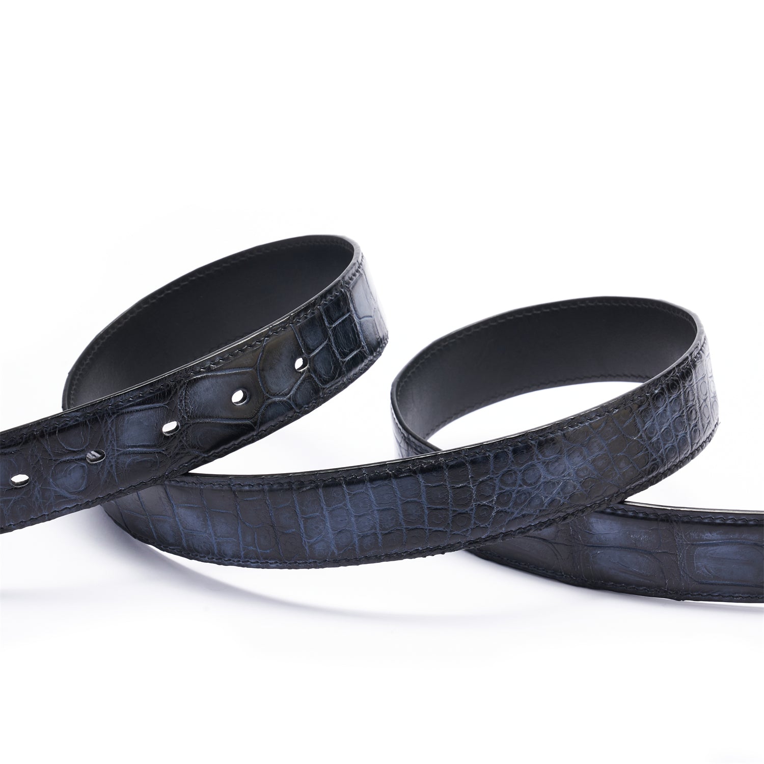 Artisan Crafted Midnight Blue Alligator Belt – Hand-Finished, 1.38" — side detail | BELTLEY