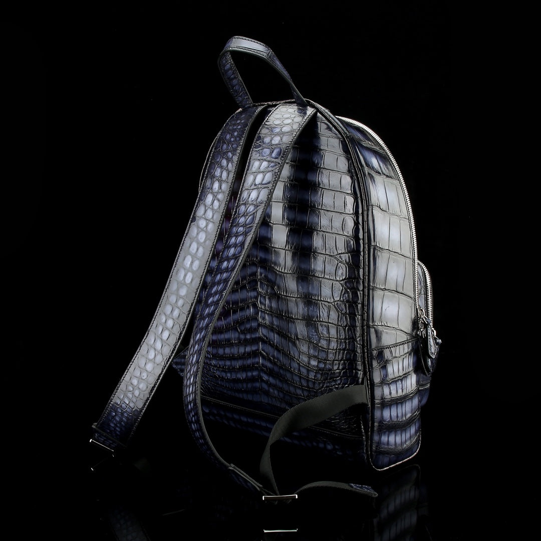 BELTLEY Artisanal French Patina Nile Crocodile Belly Backpack – Midnight Blue