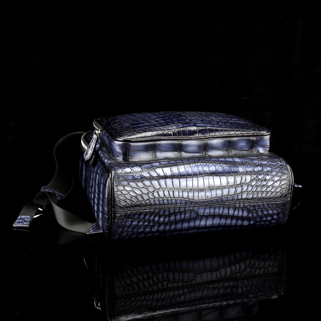 BELTLEY Artisanal French Patina Nile Crocodile Belly Backpack – Midnight Blue