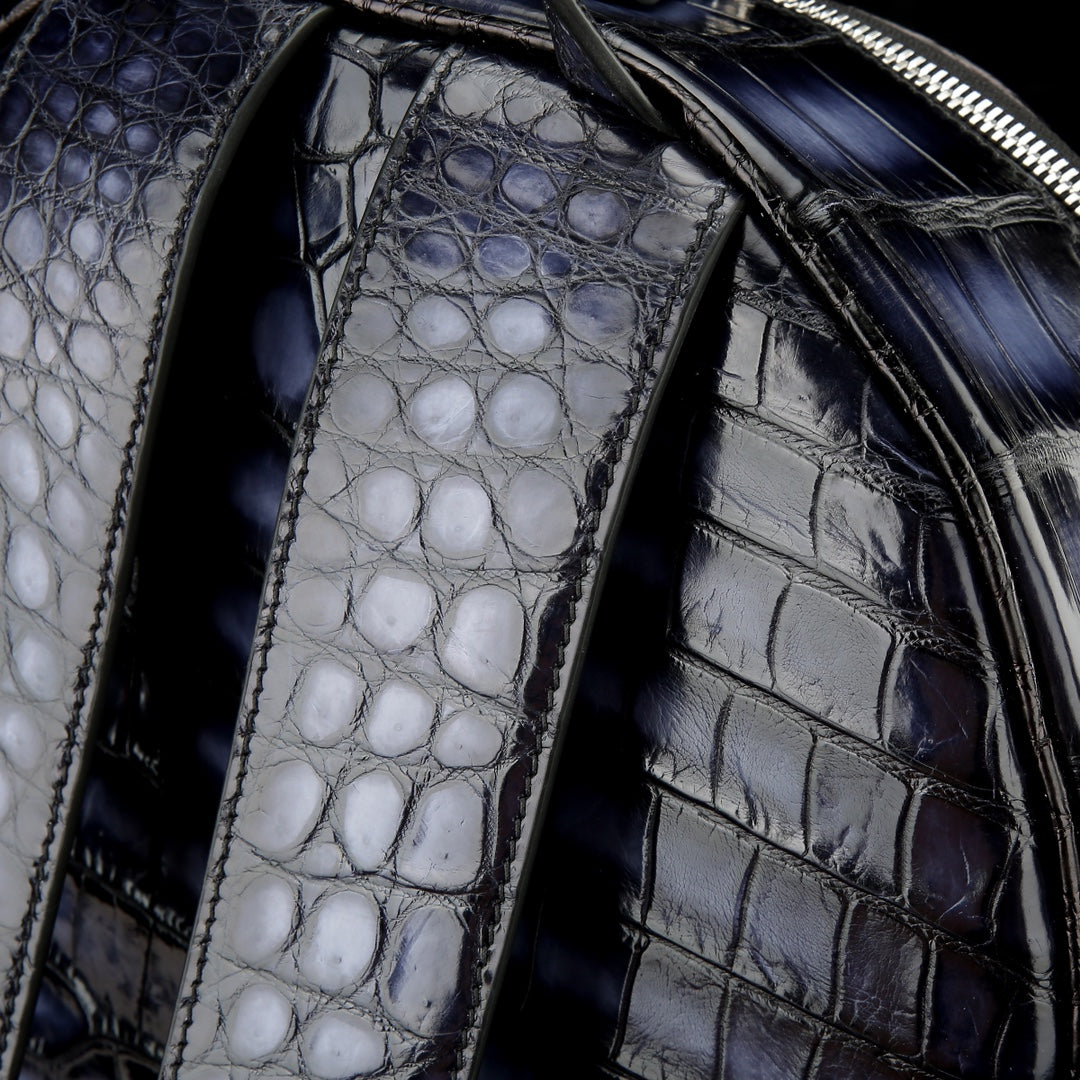 BELTLEY Artisanal French Patina Nile Crocodile Belly Backpack – Midnight Blue