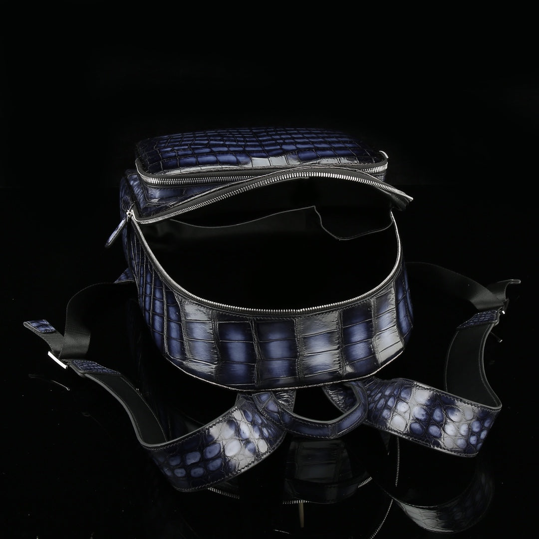 BELTLEY Artisanal French Patina Nile Crocodile Belly Backpack – Midnight Blue