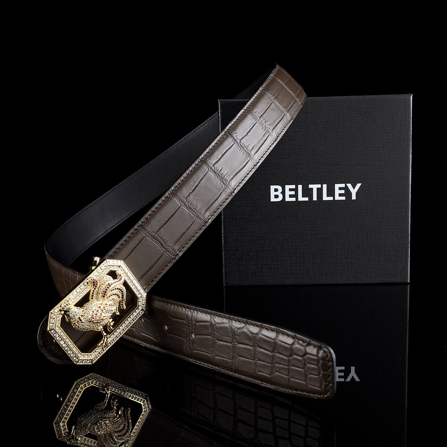 BELTLEY Authentic Crocodile Belt – Dark Brown- with Rooster buckle