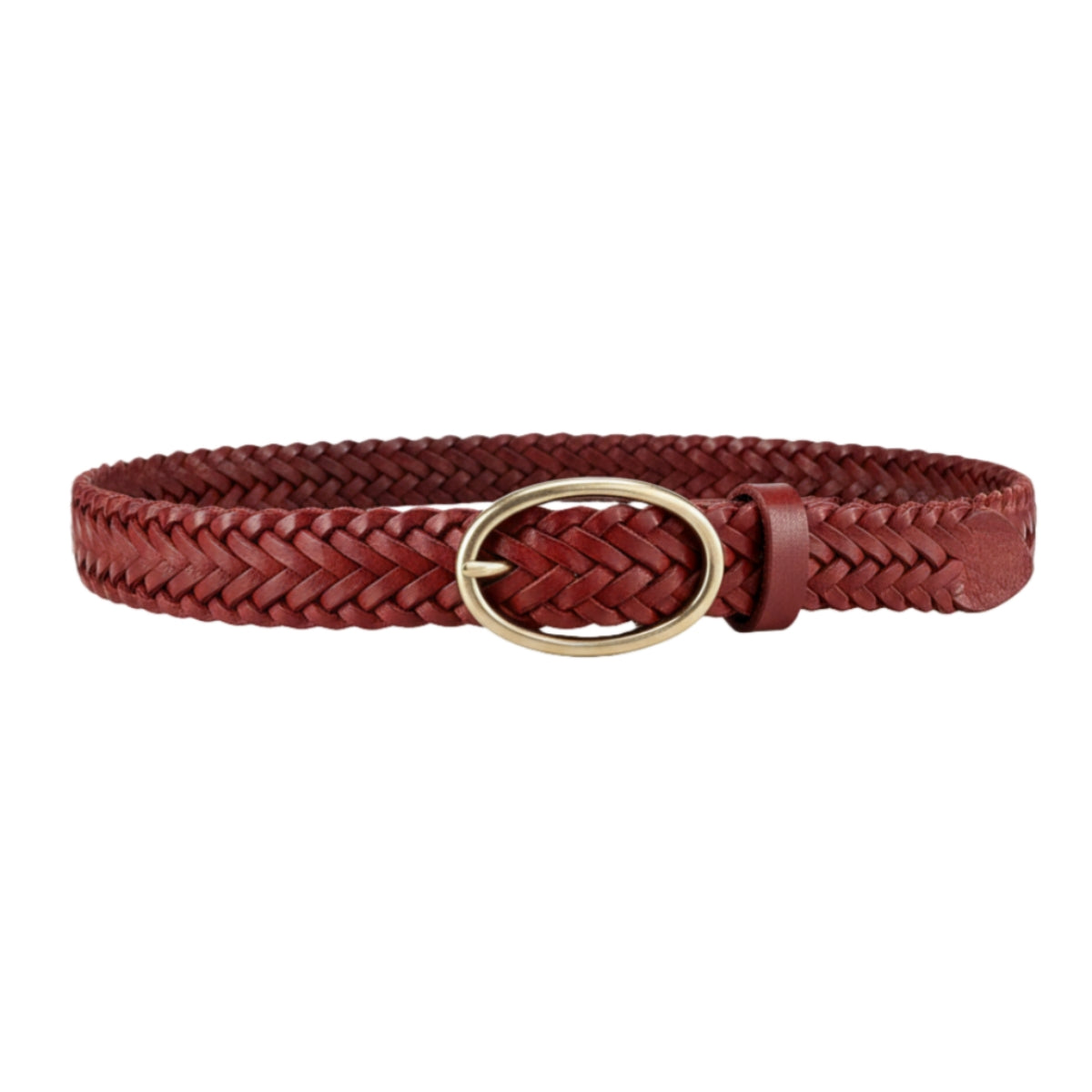 BELTLEY Basket Weave Leather Belt in Vintage Red For Women