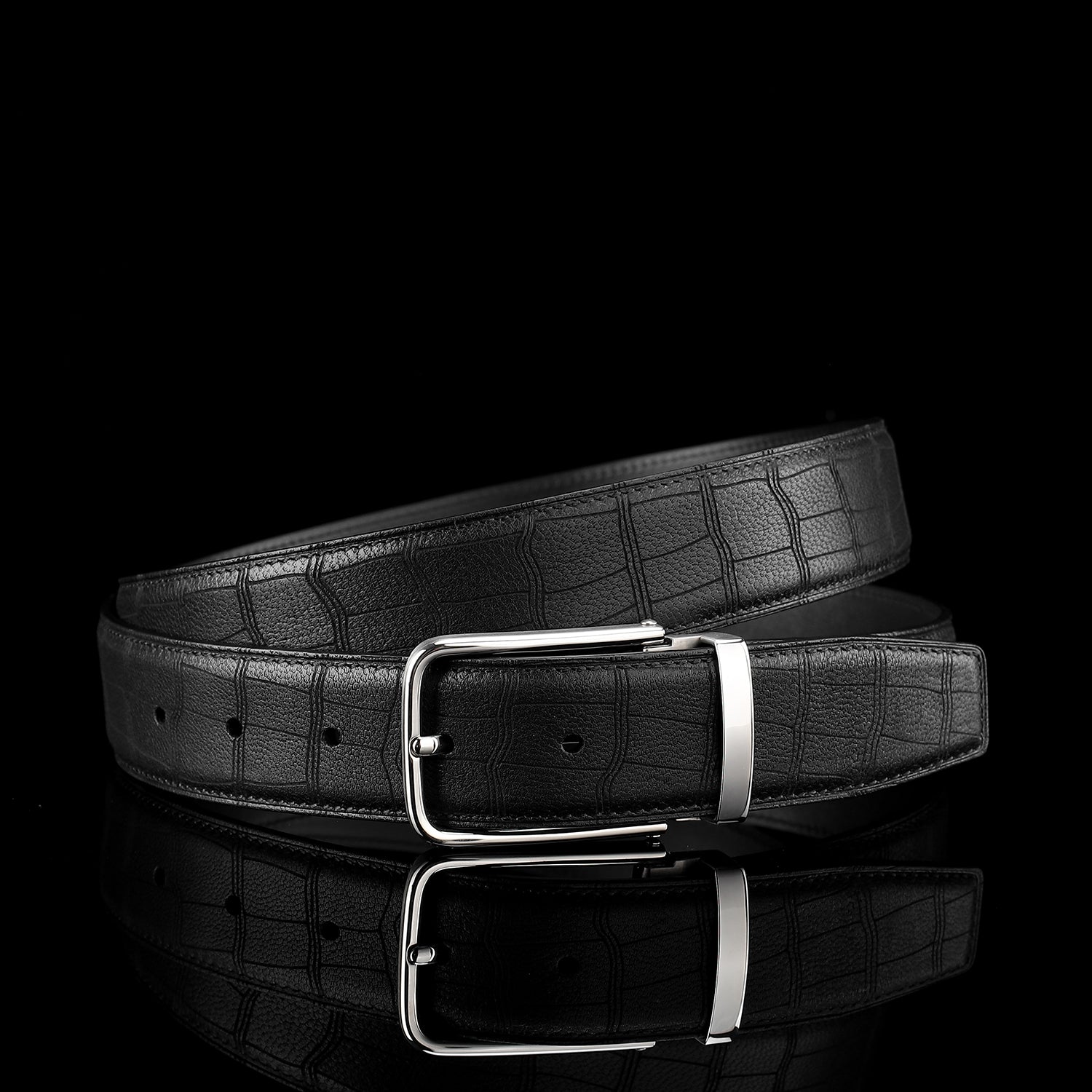 Black Authentic Deerskin Leather Belt-Unisex 1.38" — detail close-up | BELTLEY