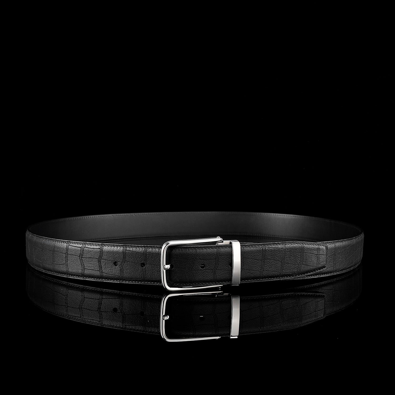 BELTLEY Black Authentic Deerskin Leather Belt-Unisex 1.38"