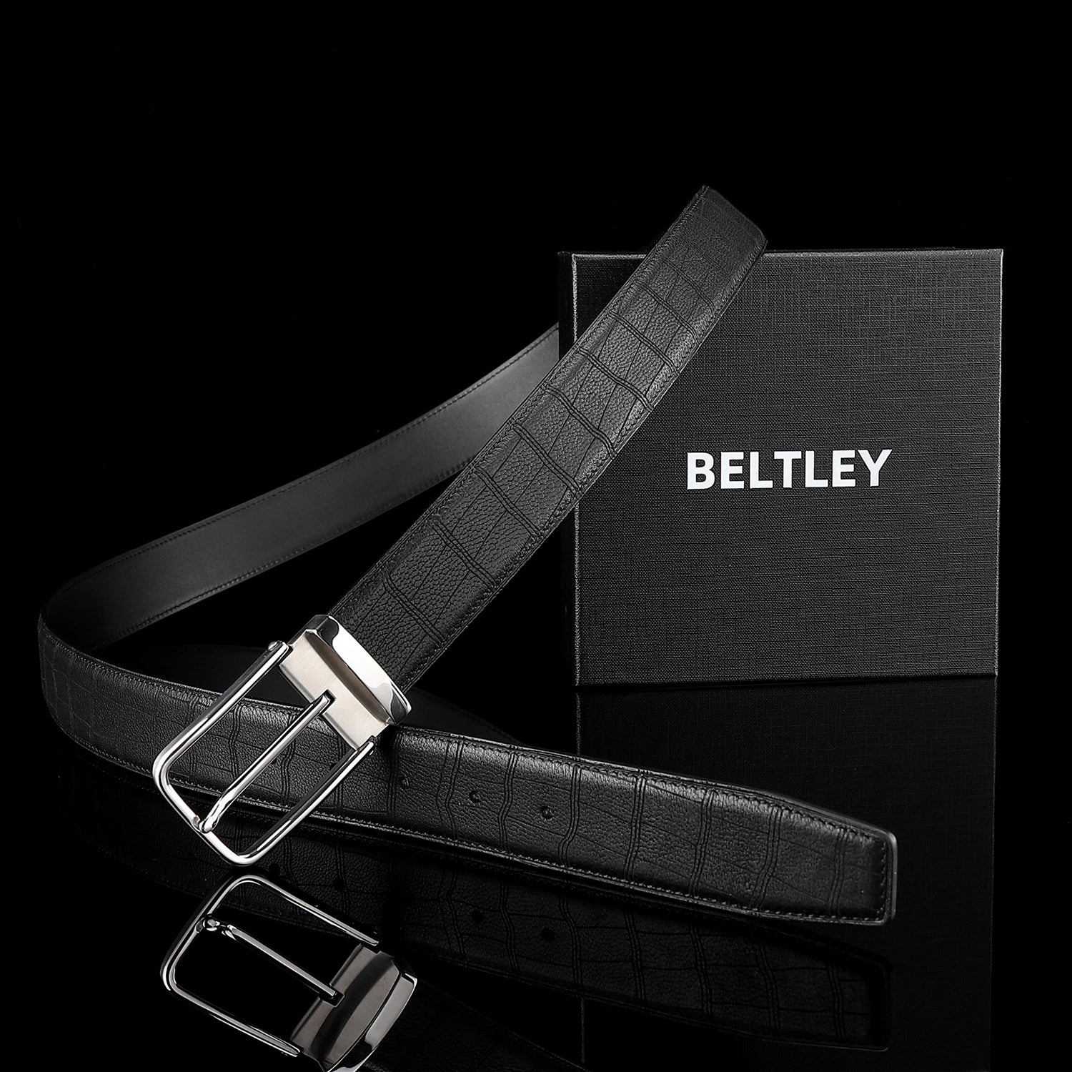 BELTLEY Black Authentic Deerskin Leather Belt-Unisex 1.38"