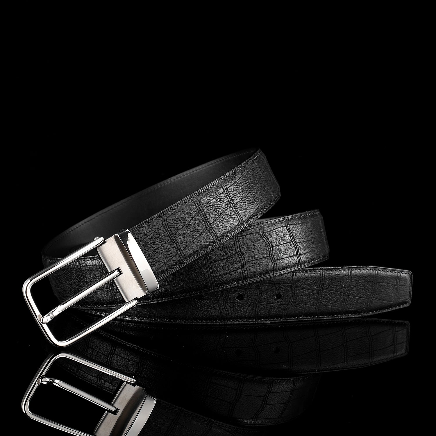 BELTLEY Black Authentic Deerskin Leather Belt-Unisex 1.38"