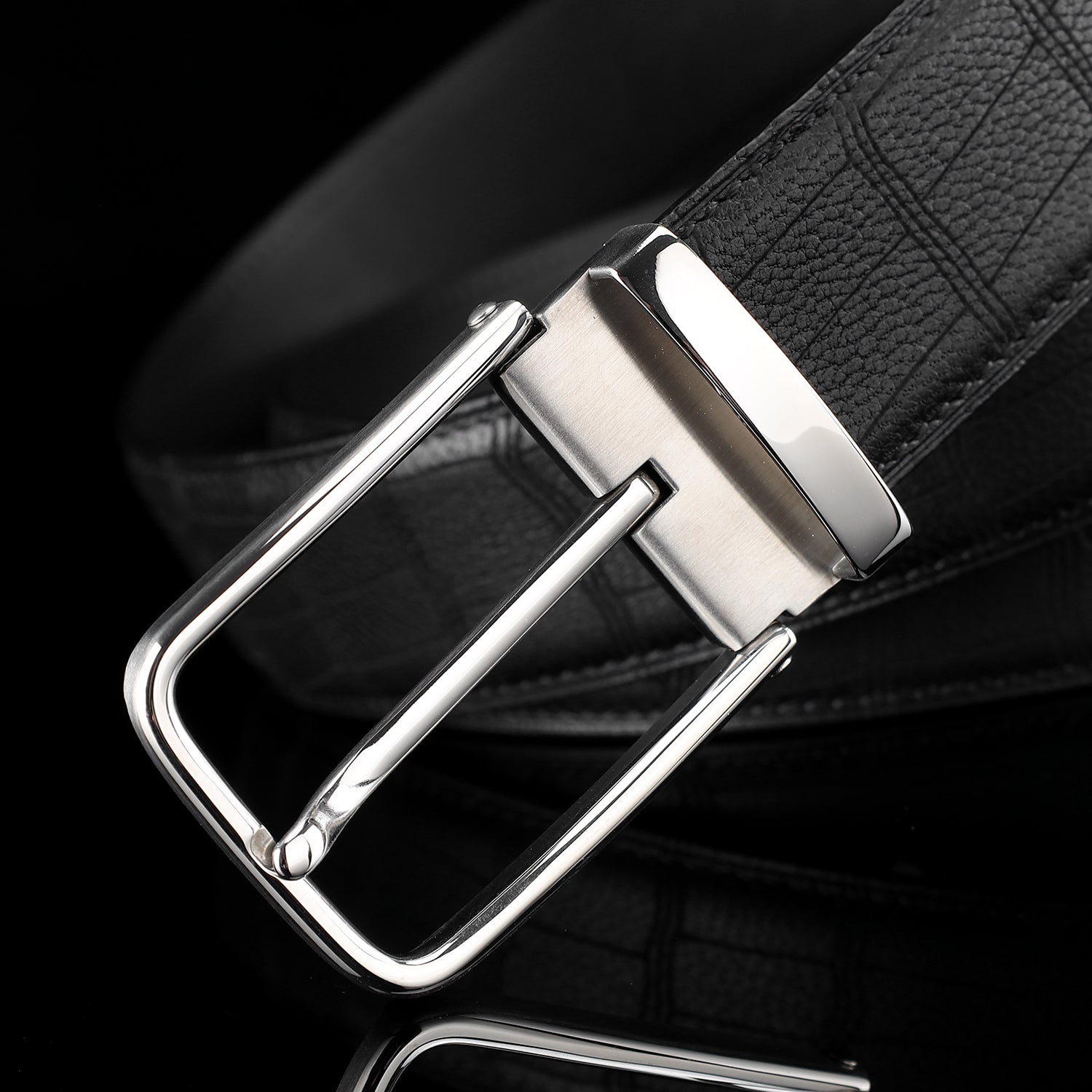 Black Authentic Deerskin Leather Belt-Unisex 1.38" — buckle close-up | BELTLEY