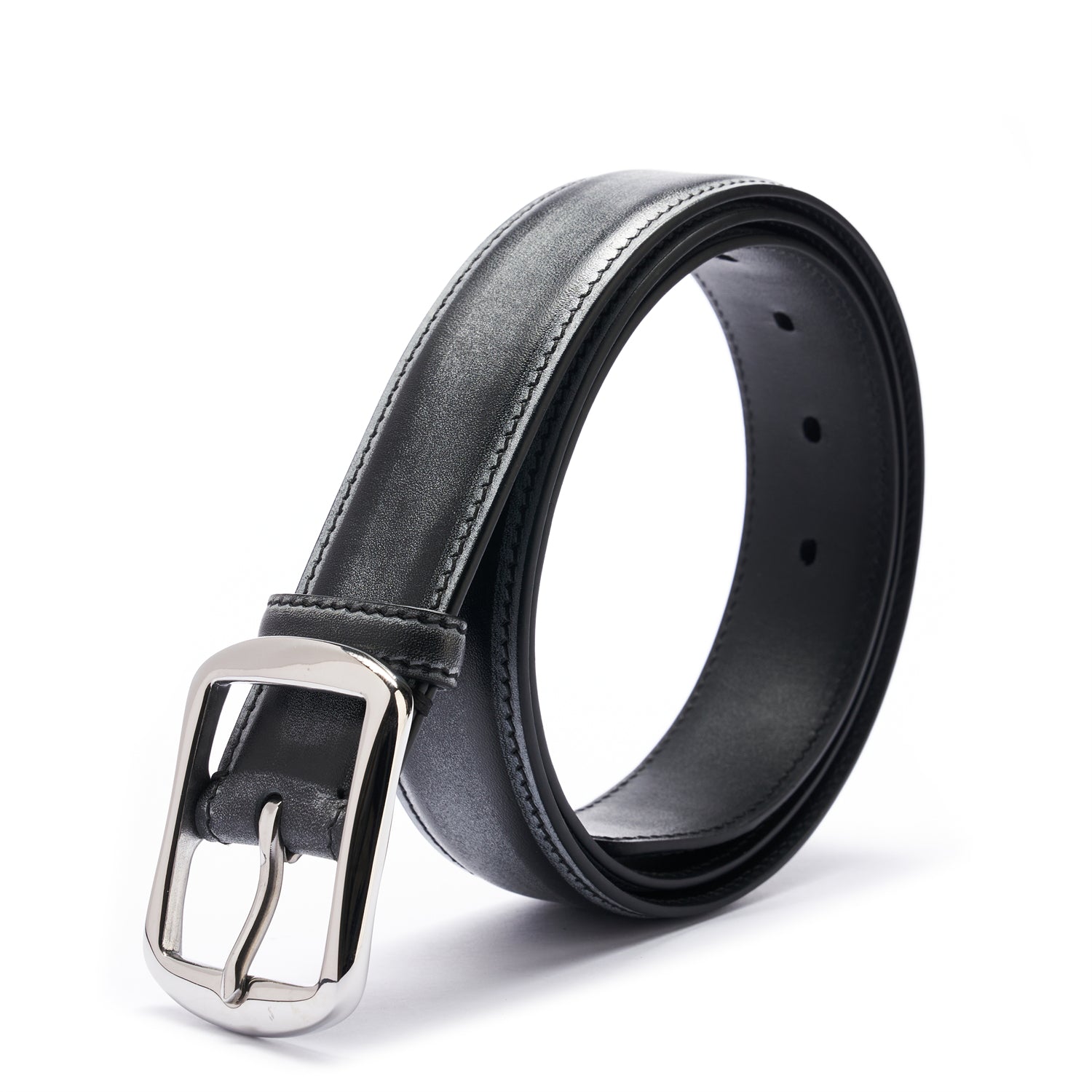 BELTLEY Black Bridle Leather Belt with a Waxed Matte Finish - 1.38 Inch