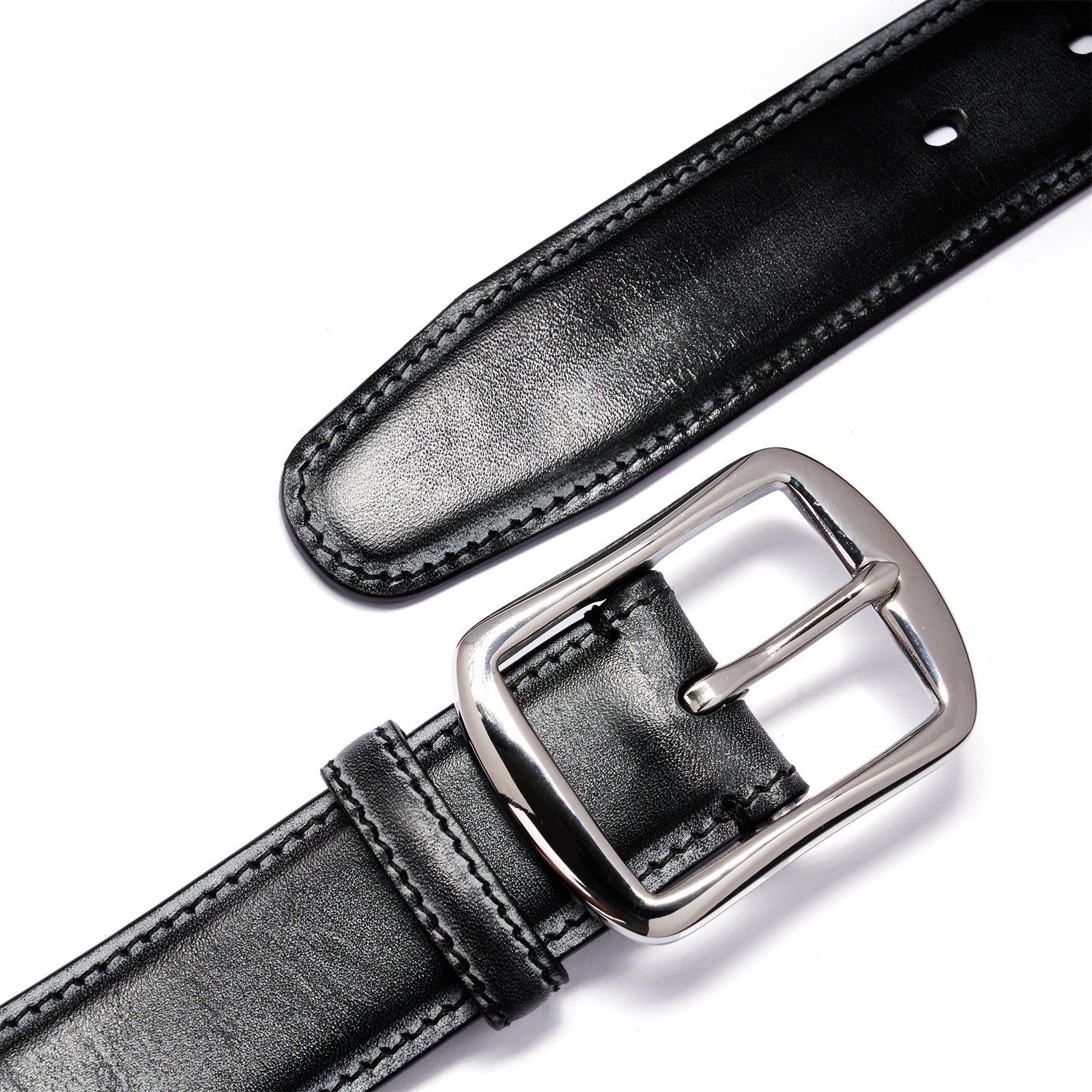 BELTLEY Black Bridle Leather Belt with a Waxed Matte Finish - 1.38 Inch