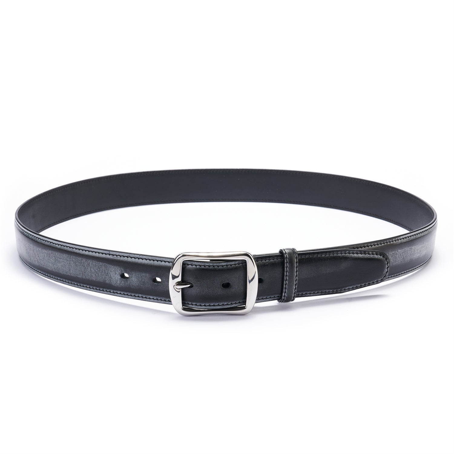 BELTLEY Black Bridle Leather Belt with a Waxed Matte Finish - 1.38 Inch