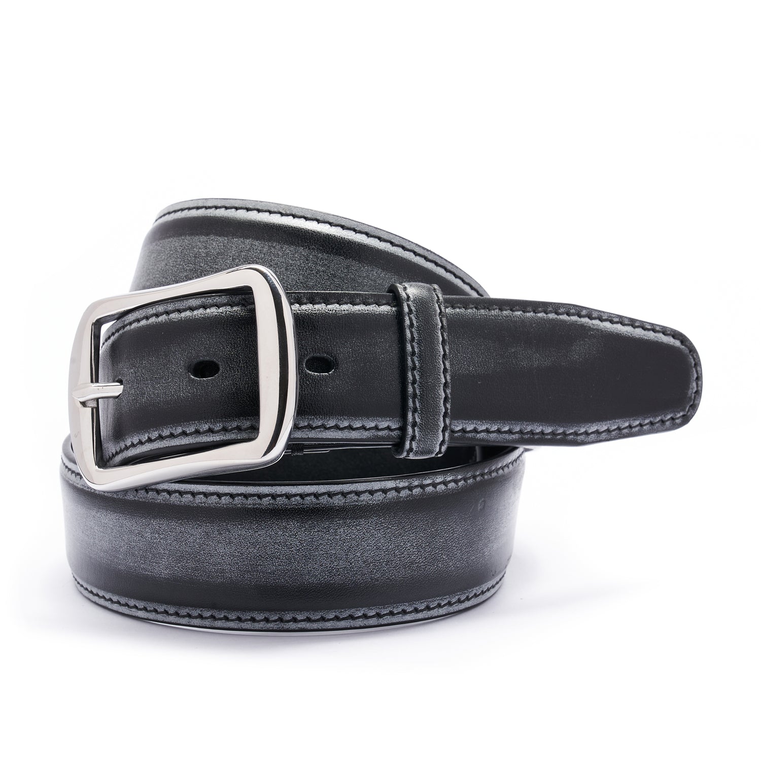Black Bridle Leather Belt with a Waxed Matte Finish - 1.38 Inch — detail close-up | BELTLEY