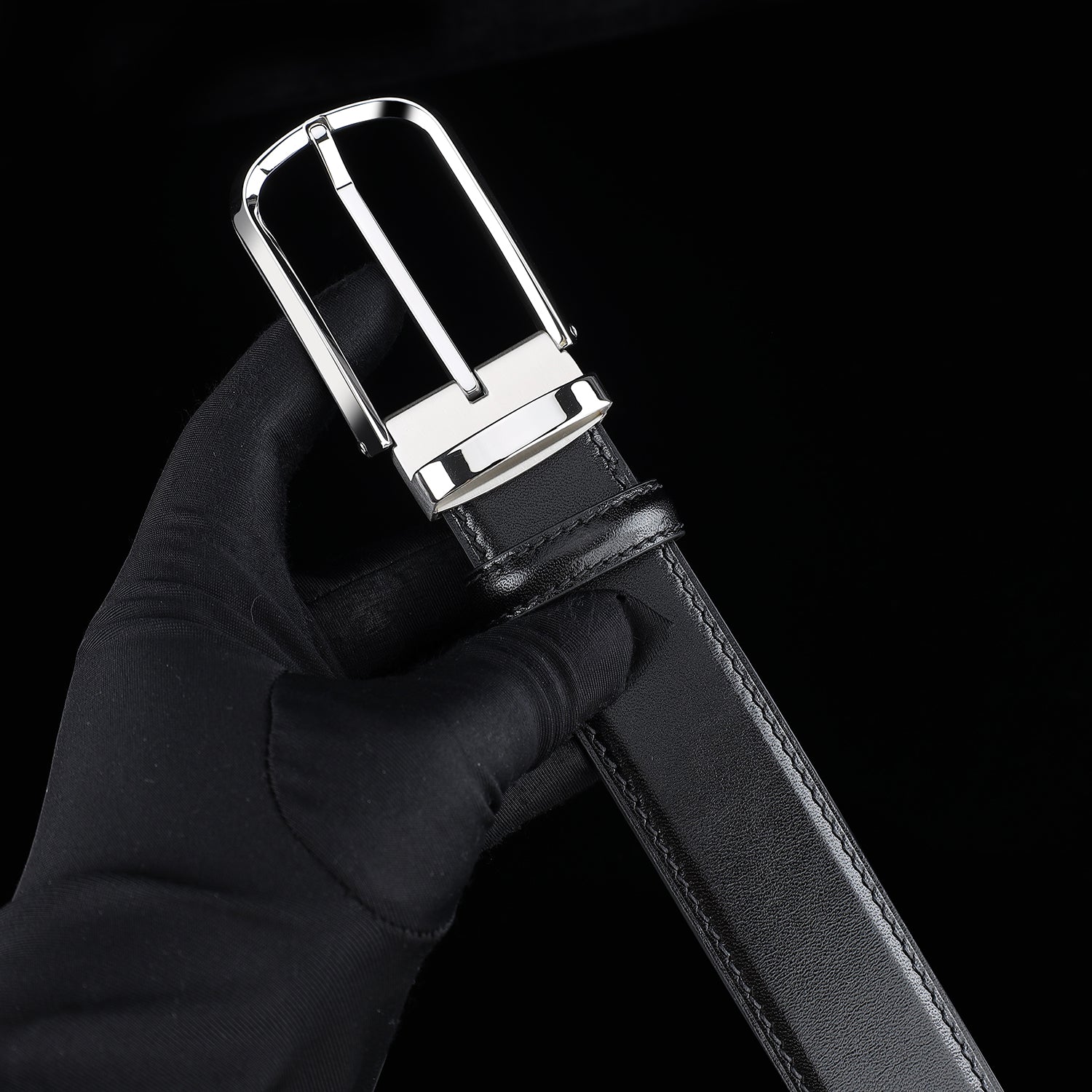 BELTLEY Black Calfskin Dress Belt 1.38" Business Casual