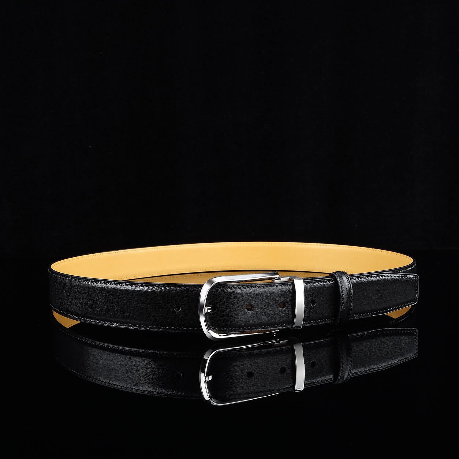 BELTLEY Black Calfskin Dress Belt 1.38" Business Casual