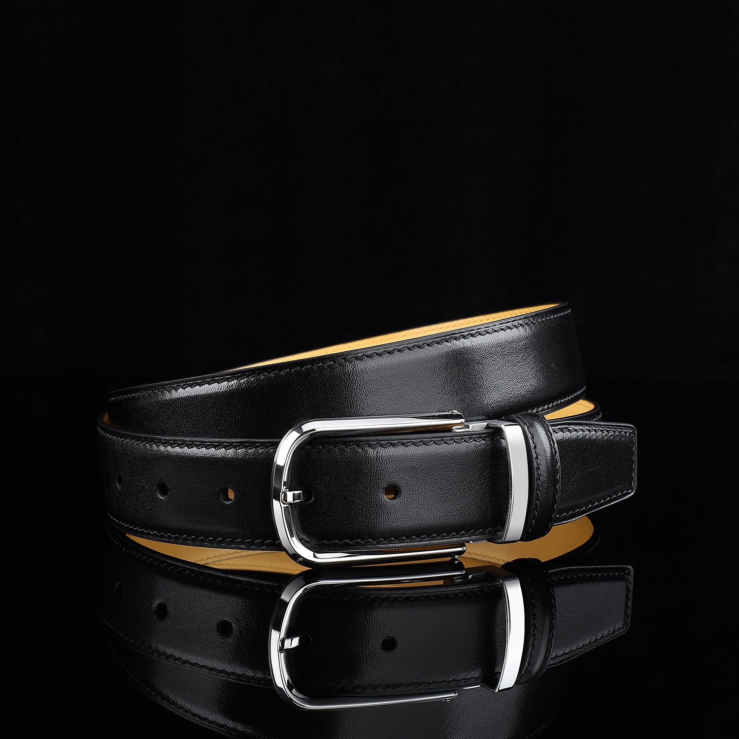 BELTLEY Black Calfskin Dress Belt 1.38" Business Casual