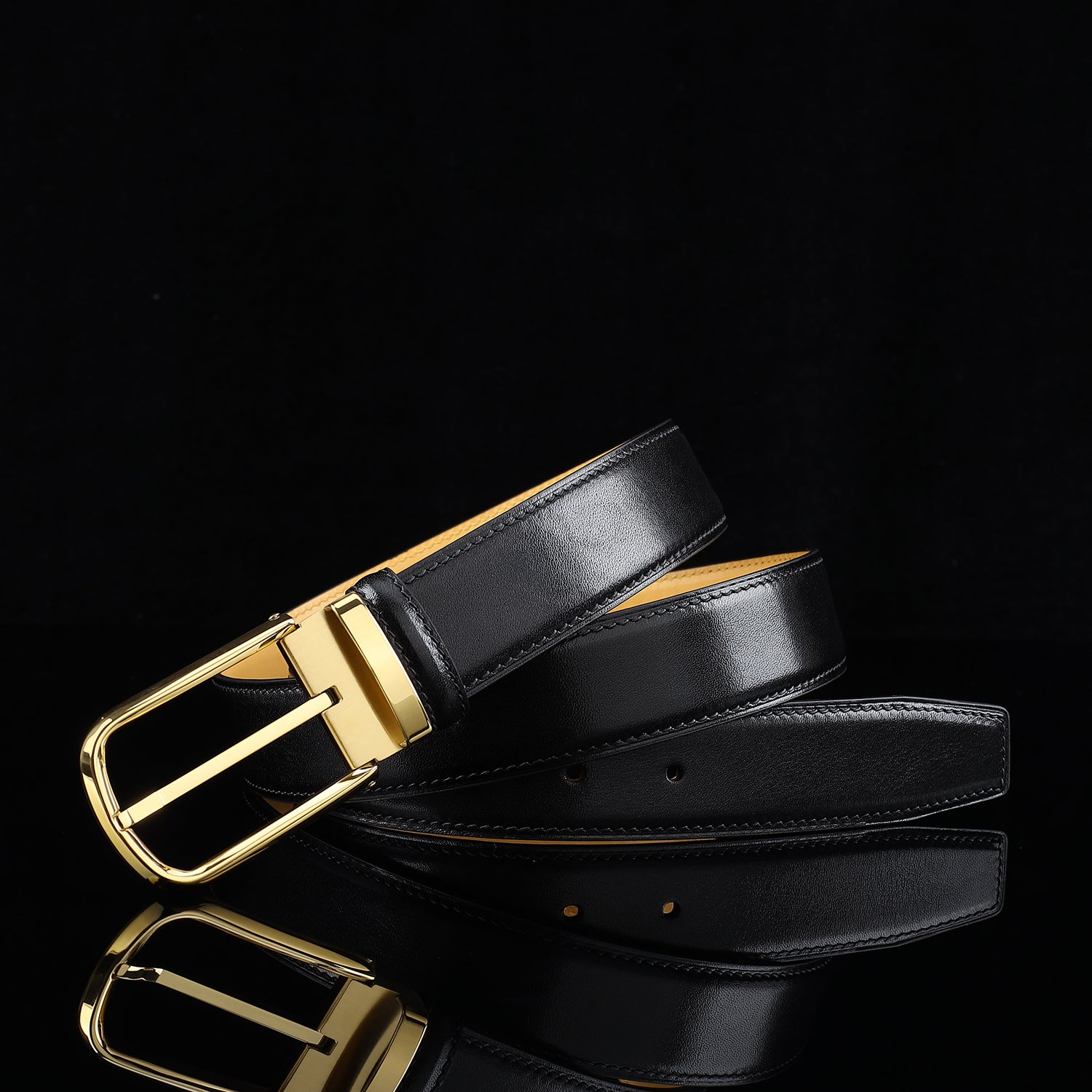 BELTLEY Black Calfskin Dress Belt 1.38" Business Casual