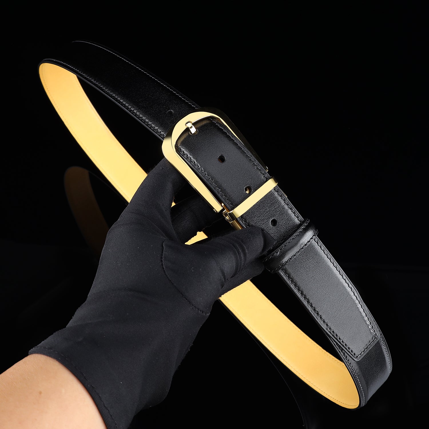 BELTLEY Black Calfskin Dress Belt 1.38" Wide