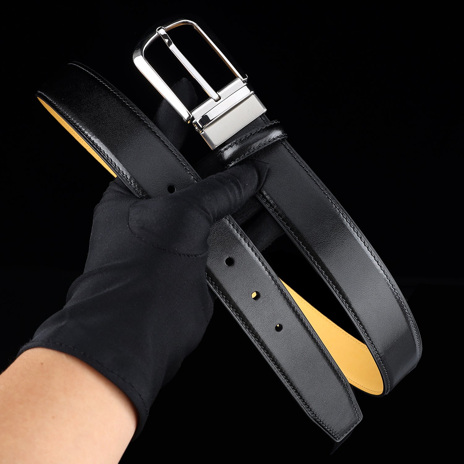 BELTLEY Black Calfskin Dress Belt 1.38" Wide